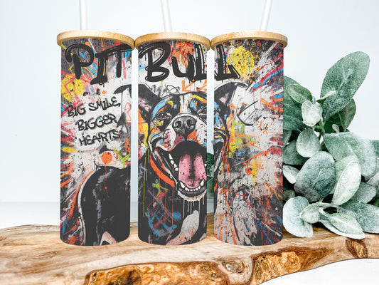 Pit Bull 25oz Frosted Glass Tumbler, Dog Tumbler, Rescue Tumbler, Pit Bull Tumbler