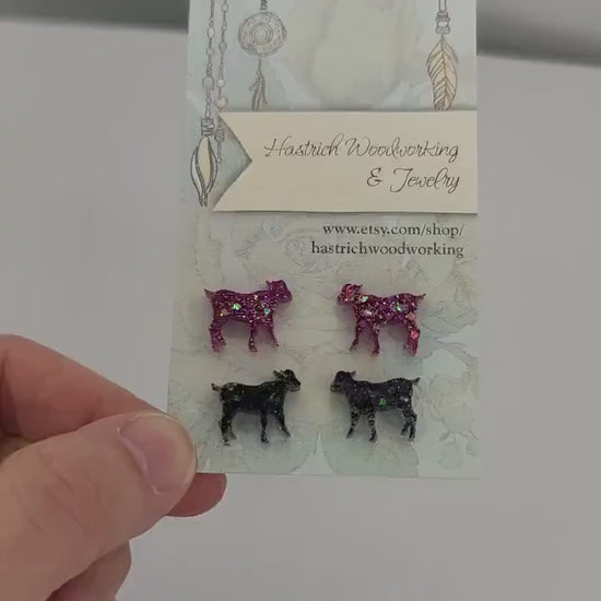 Chunky Glitter Baby Goat Stud Earrings, Baby Goat Earrings, Fun Earrings, Baby Goat Jewelry, Goat Lover Gift