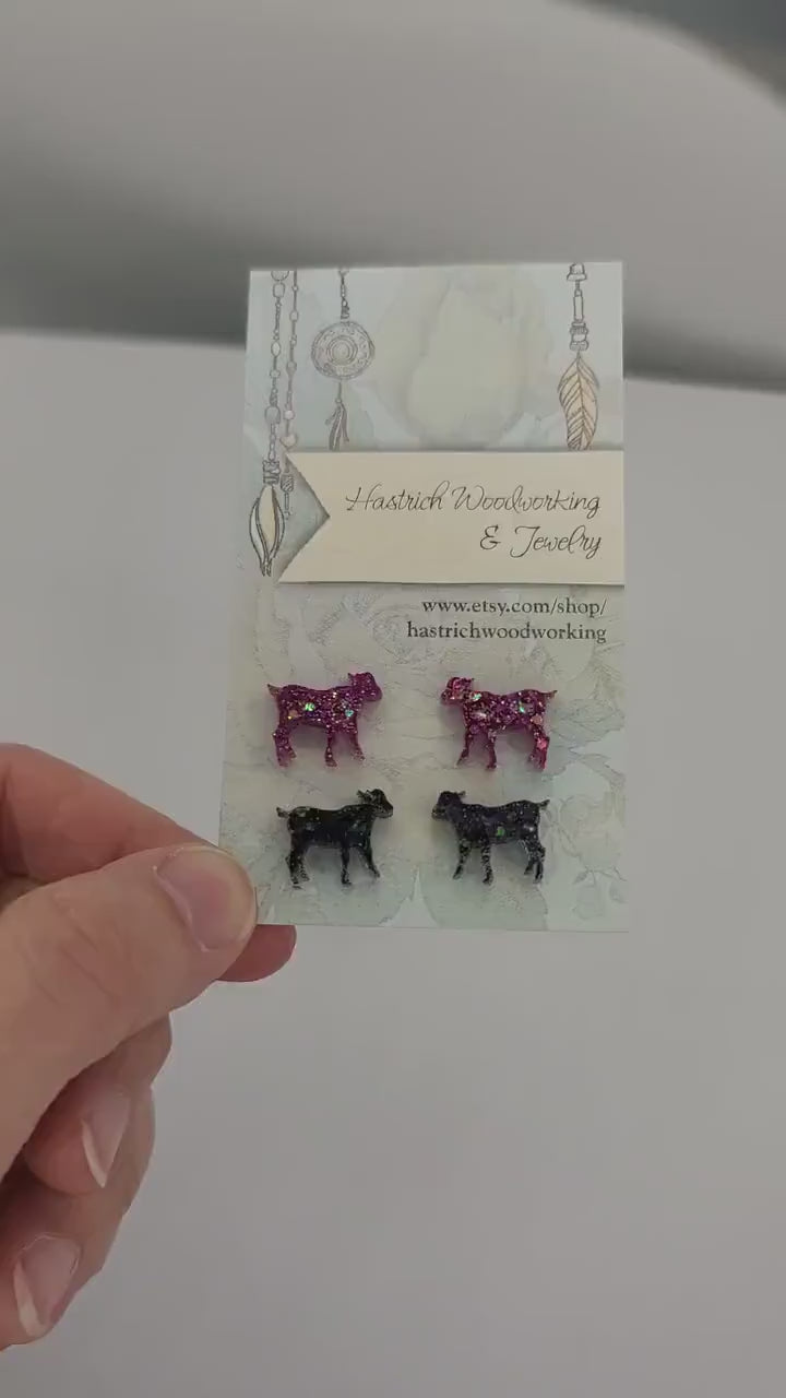 Chunky Glitter Baby Goat Stud Earrings, Baby Goat Earrings, Fun Earrings, Baby Goat Jewelry, Goat Lover Gift