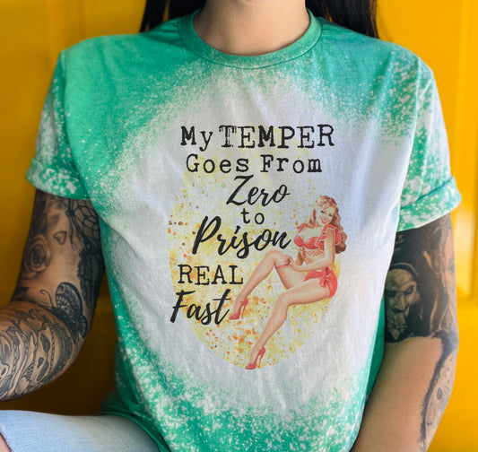 Zero to Prison Tee Shirt, Retro Housewife Bleached Tee