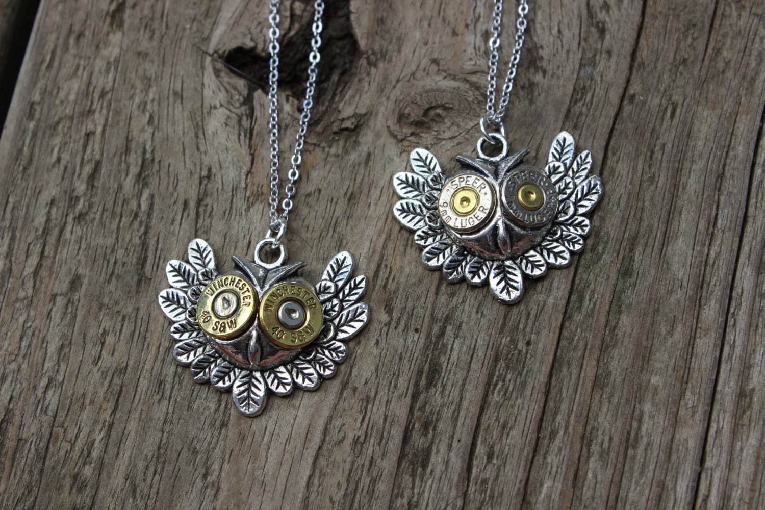 Handmade Owl Bullet Necklace in Silver OR Antique Brass, Owl Necklace, Bullet Jewelry, Owl Jewelry