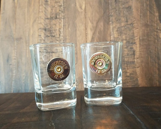 Handmade Bullet Square Shot Glass, 12GA, Winchester or Remington Shot Glasses, Bullet Glasses, Bullet Home Bar Decor, Fathers Day
