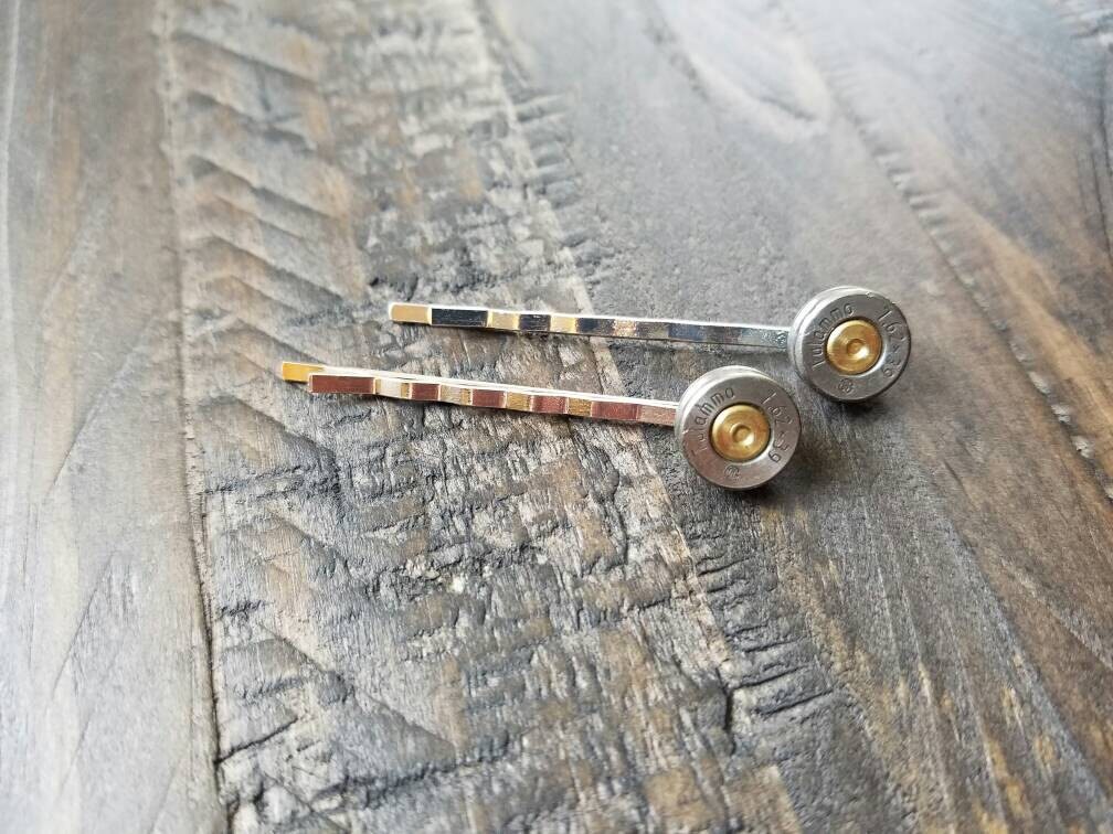 Handmade AK47 Bullet Hairpins with or without Swarovski Crystals -Pair of Bobbie Bobby Pins- Bullet Hair Jewelry 7.62x39 Bullet Bobby Pins