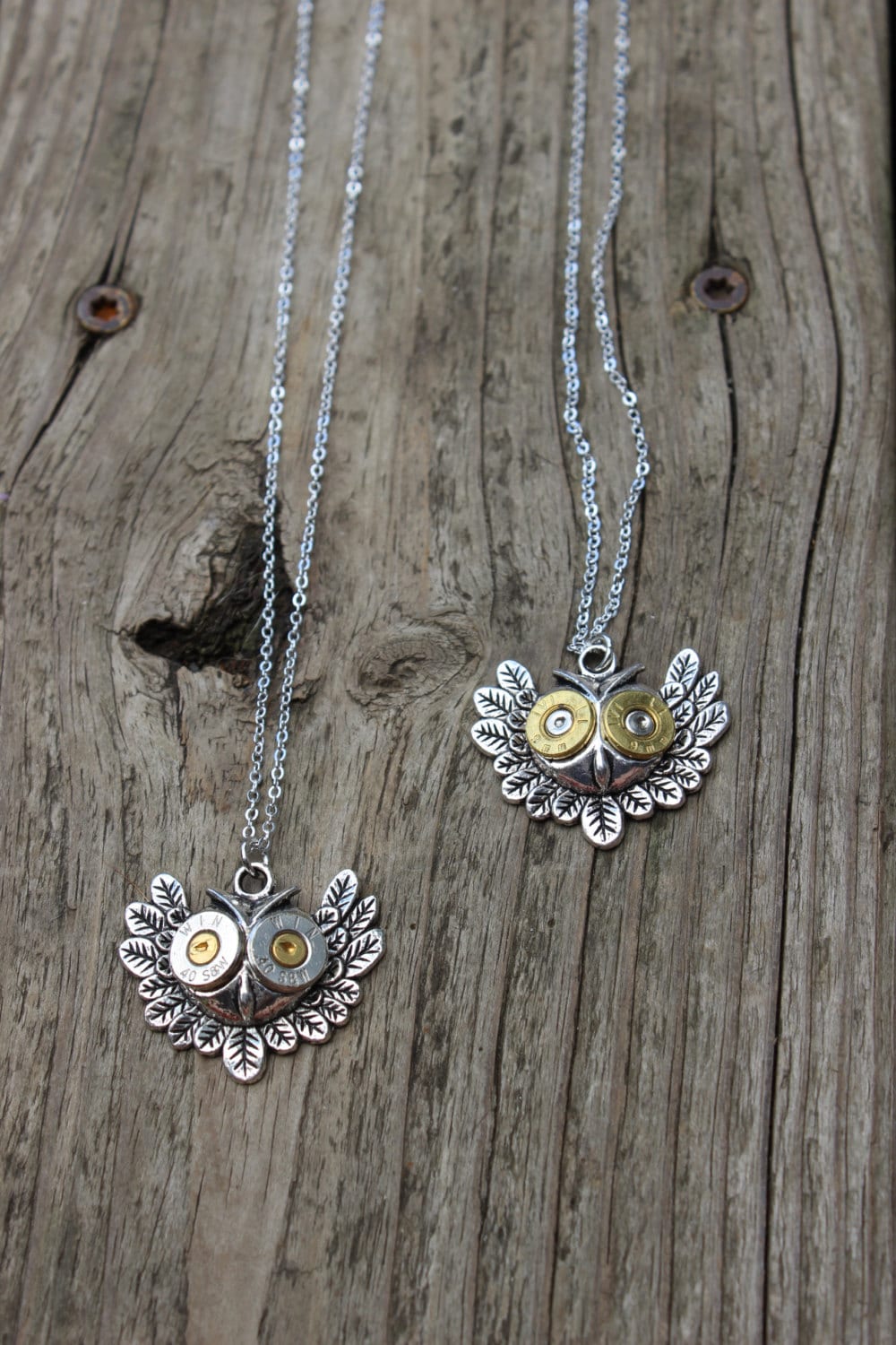 Handmade Owl Bullet Necklace in Silver OR Antique Brass, Owl Necklace, Bullet Jewelry, Owl Jewelry