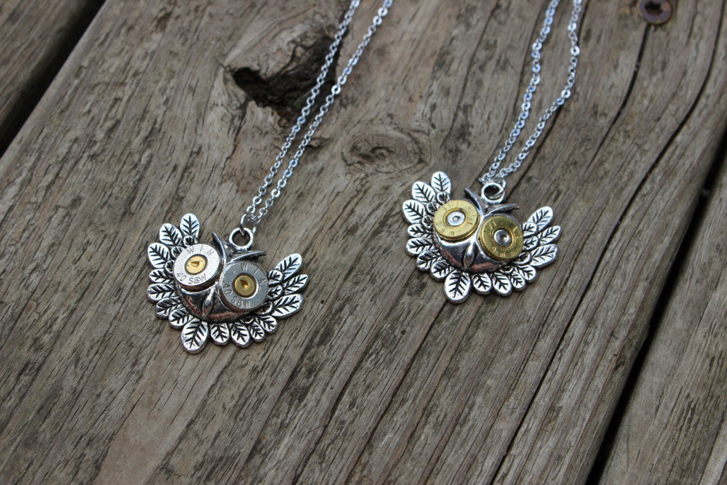 Handmade Owl Bullet Necklace in Silver OR Antique Brass, Owl Necklace, Bullet Jewelry, Owl Jewelry