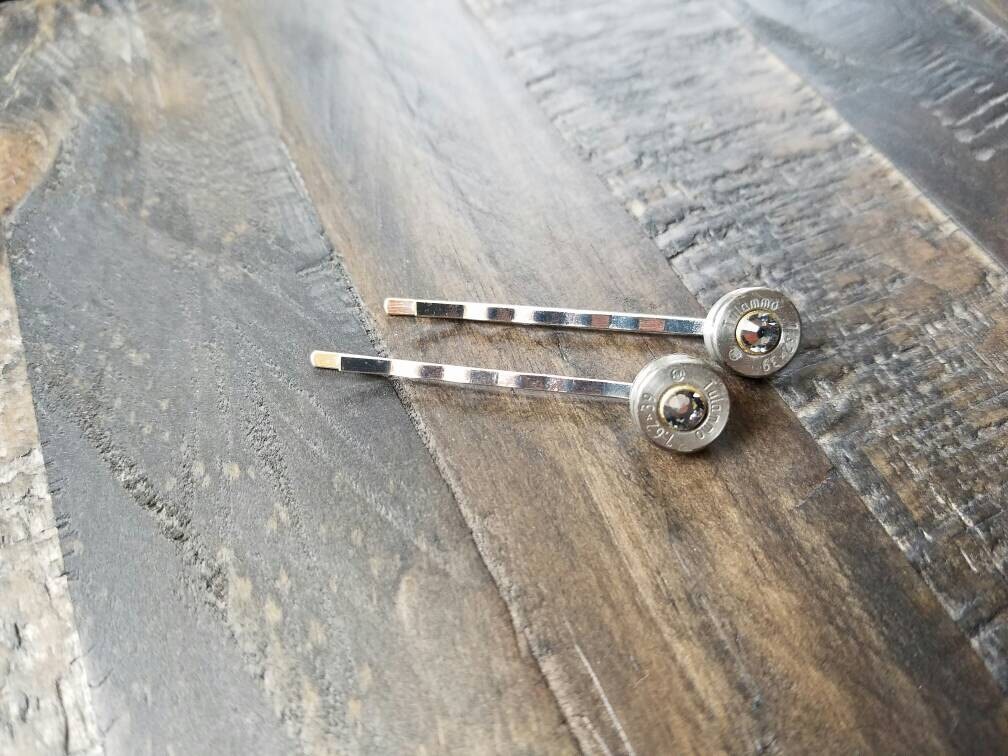 Handmade AK47 Bullet Hairpins with or without Swarovski Crystals -Pair of Bobbie Bobby Pins- Bullet Hair Jewelry 7.62x39 Bullet Bobby Pins