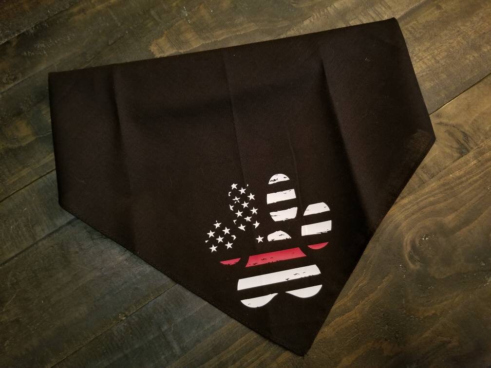 Thin Red Line Dog Bandana K9 Bandana Doggy Bandana - Firefighters - Military - American Flag - Red Line Flag - First Responder Dog