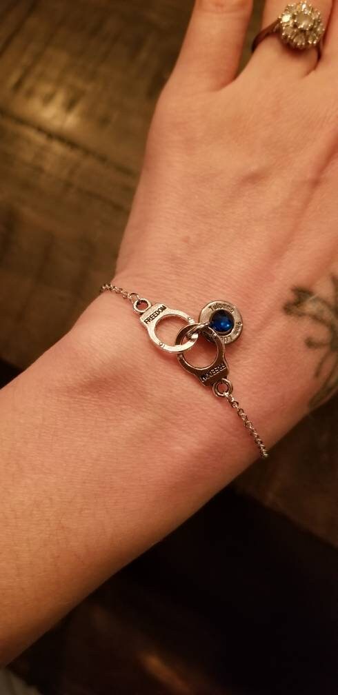 Thin Blue Line Bullet Bracelet, Handcuffs Bracelet, Bullet bracelet, Thin Blue Line Gift, Police Mom Police Wife, Blue Line Flag