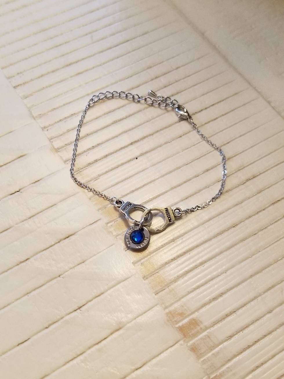 Thin Blue Line Bullet Bracelet, Handcuffs Bracelet, Bullet bracelet, Thin Blue Line Gift, Police Mom Police Wife, Blue Line Flag