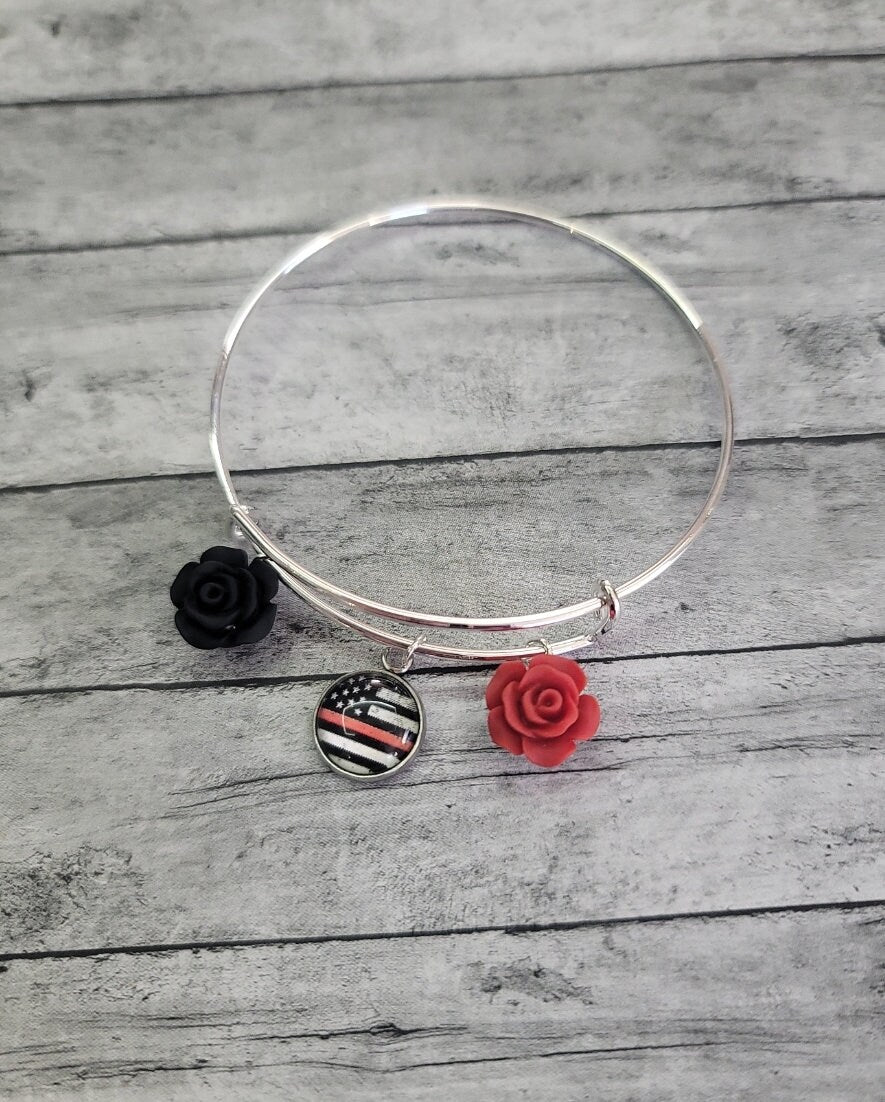 Thin Red Line Flag Bracelet, Thin Red Line Bracelet Thin Red Line Bangle Thin Red Line Gift, Firefighter Mom Firefighter Wife, Red Line Flag