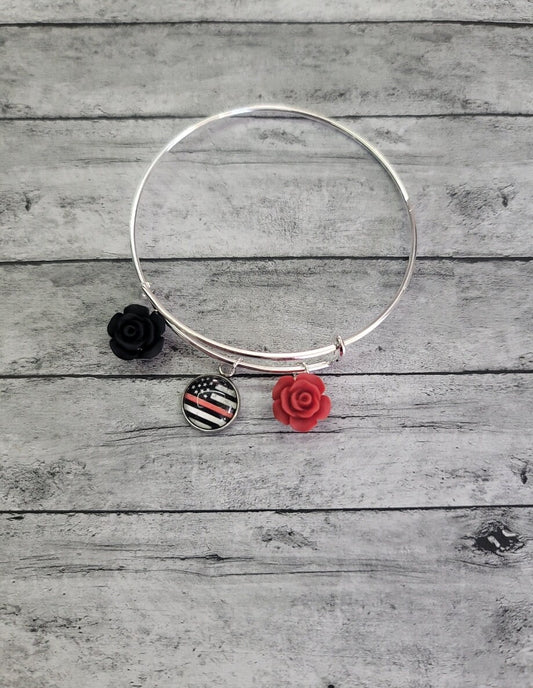 Thin Red Line Flag Bracelet, Thin Red Line Bracelet Thin Red Line Bangle Thin Red Line Gift, Firefighter Mom Firefighter Wife, Red Line Flag