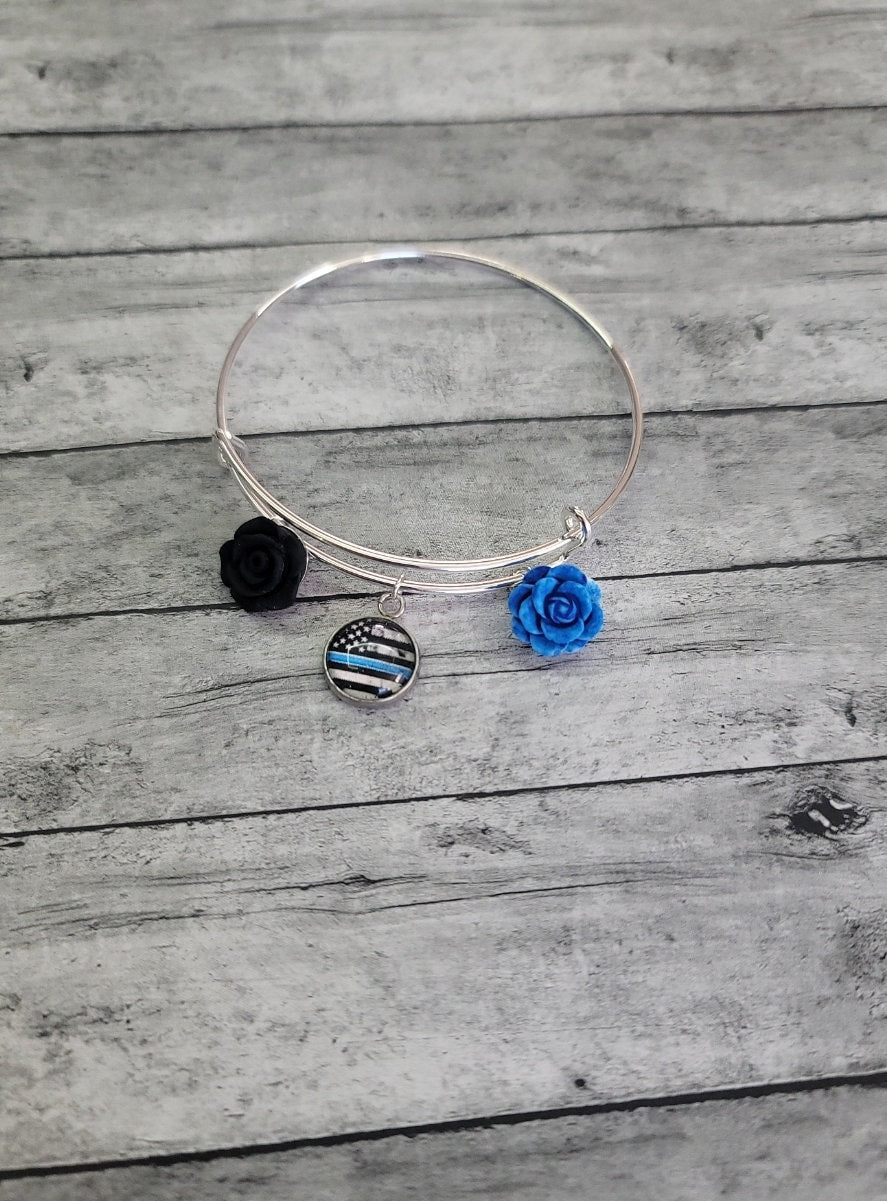 Thin Blue Line Flag Bracelet, Thin Blue Line Bracelet Thin Blue Line Flag Bangle Thin Blue Line Gift, Police Mom Police Wife, Blue Line Flag