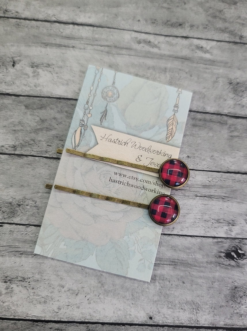 Plaid Hair Pins, Plaid Bobby Pins, Red Buffalo Plaid Hair Pins, Fall Plaid Hair Pins, Fall Plaid, Fall Hair Pins Bobby Pins