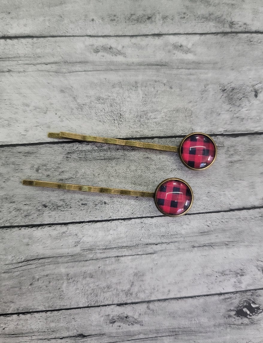 Plaid Hair Pins, Plaid Bobby Pins, Red Buffalo Plaid Hair Pins, Fall Plaid Hair Pins, Fall Plaid, Fall Hair Pins Bobby Pins