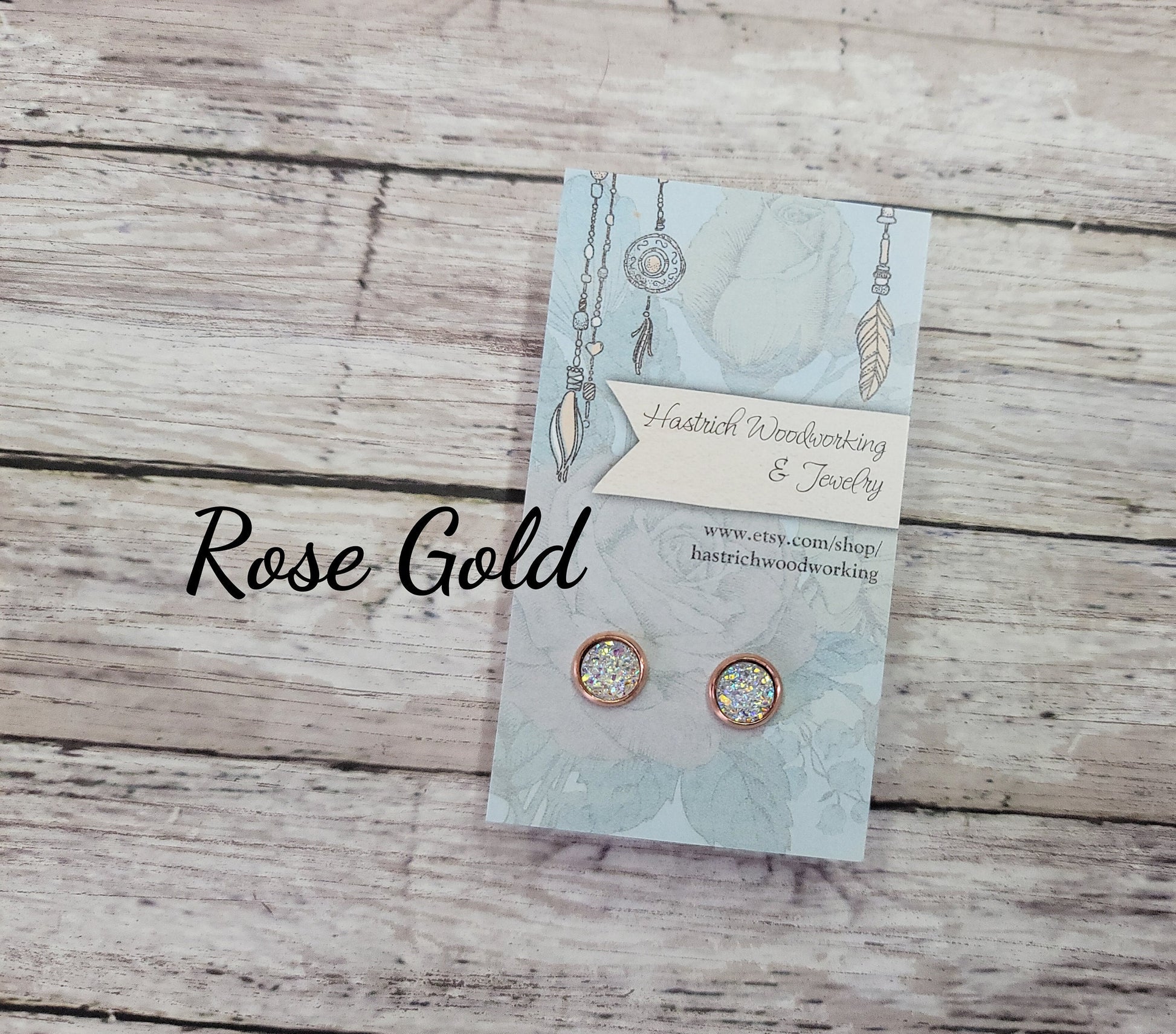 Mini Druzy Earring Studs, Stainless Steel Posts, Dainty Faux Druzy Earrings Rose Gold or Silver