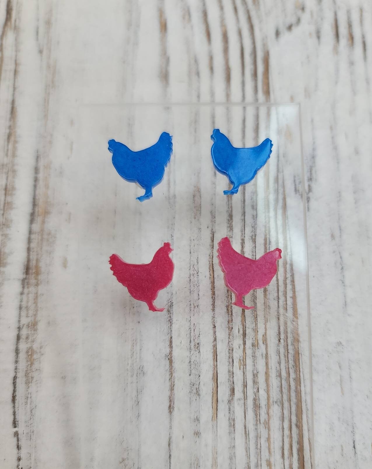 Chicken Stud Earrings, Chicken Earrings, Chicken Post Earrings, Gifts for Her, Glitter Earrings