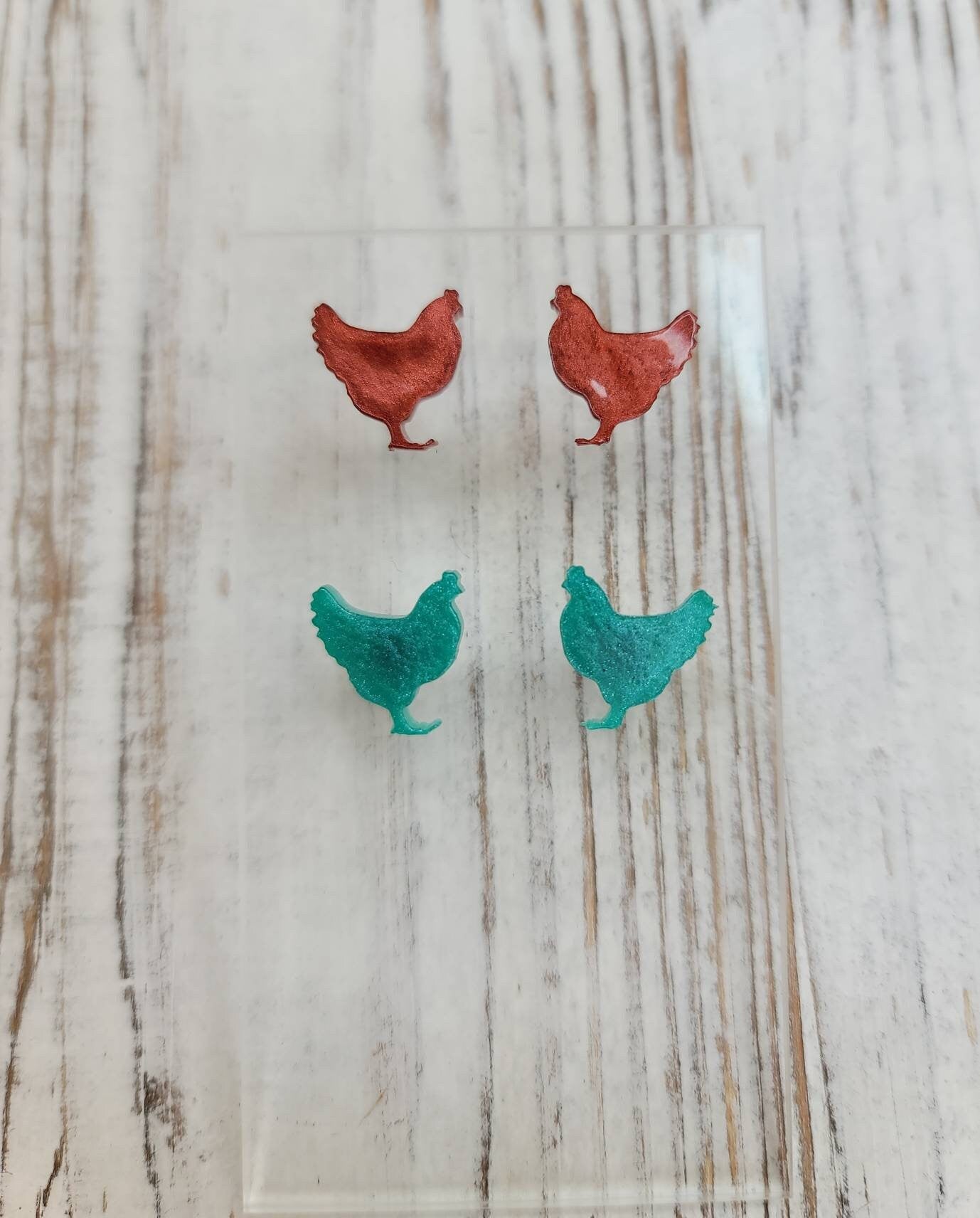 Chicken Stud Earrings, Chicken Earrings, Chicken Post Earrings, Gifts for Her, Glitter Earrings