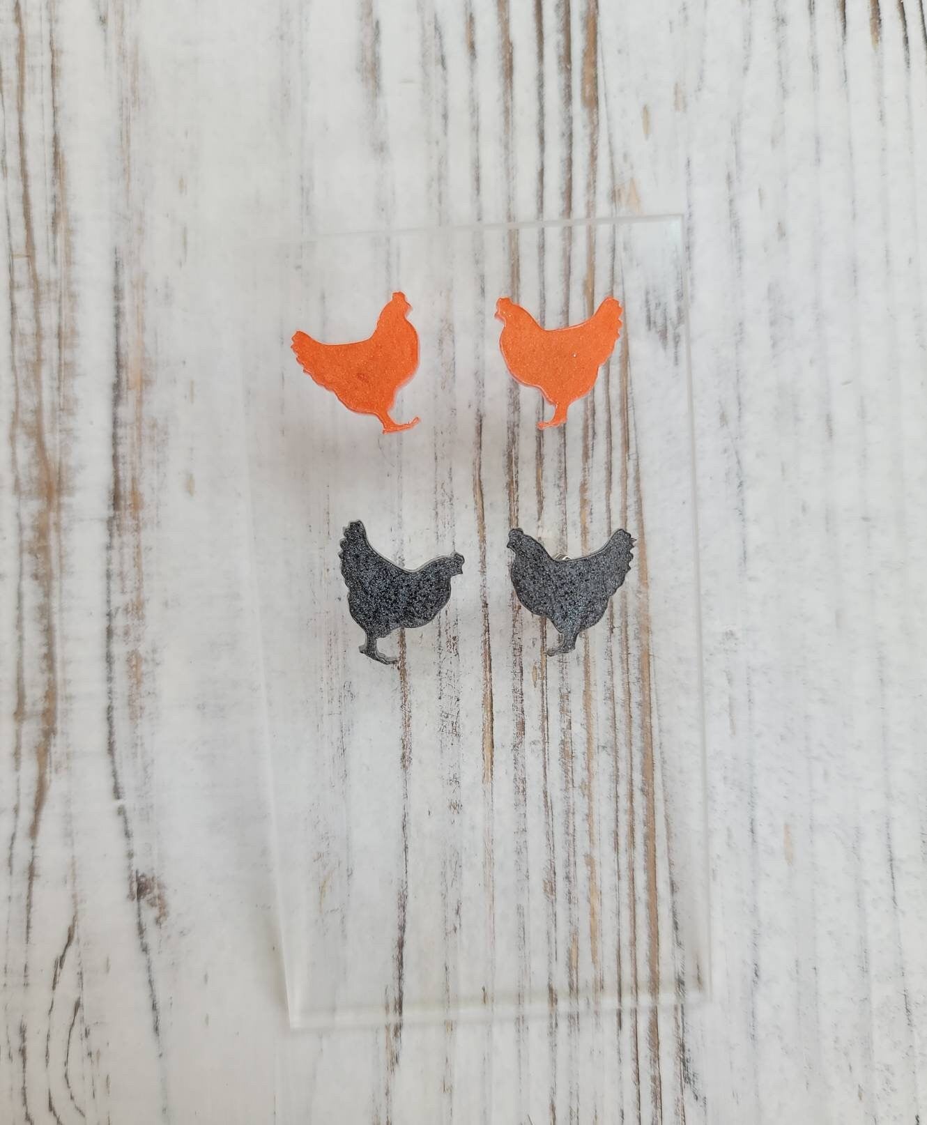 Chicken Stud Earrings, Chicken Earrings, Chicken Post Earrings, Gifts for Her, Glitter Earrings