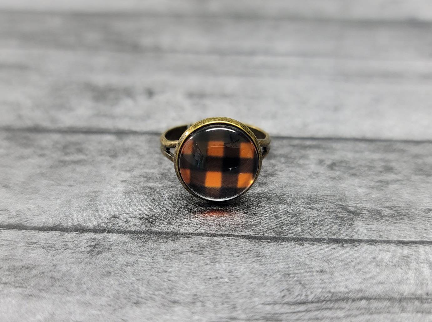 Plaid Ring, Orange Plaid Ring, Orange Buffalo Plaid Ring, Fall Plaid Ring, Fall Plaid, Fall Ring Fall Jewelry