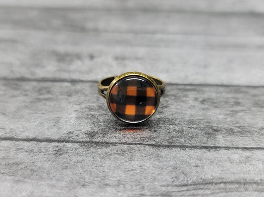 Plaid Ring, Orange Plaid Ring, Orange Buffalo Plaid Ring, Fall Plaid Ring, Fall Plaid, Fall Ring Fall Jewelry