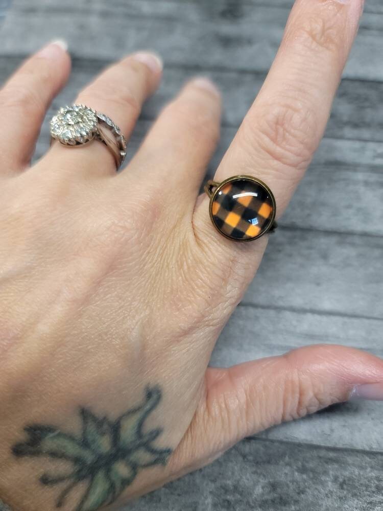 Plaid Ring, Orange Plaid Ring, Orange Buffalo Plaid Ring, Fall Plaid Ring, Fall Plaid, Fall Ring Fall Jewelry