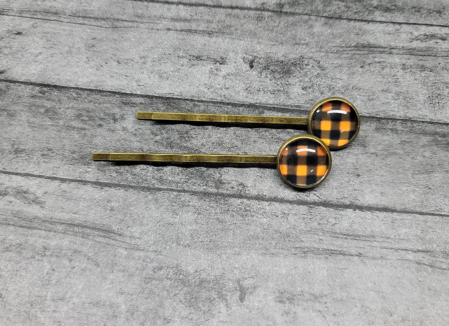 Orange Plaid Hair Pins, Plaid Bobby Pins, Orange Buffalo Plaid Hair Pins, Fall Plaid Hair Pins, Fall Plaid, Fall Hair Pins Bobby Pins