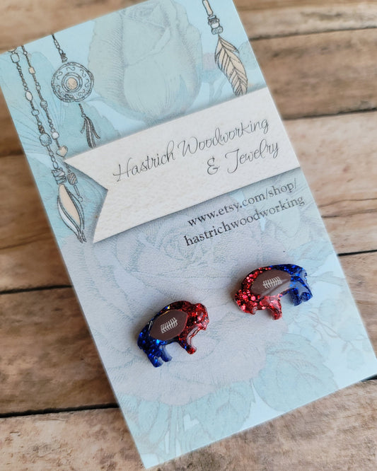 Football Chunky Glitter Buffalo Stud Earrings, Football Buffalo Earrings, Football Buffalo Post Earrings, Fun Earrings, Buffalo Jewelry