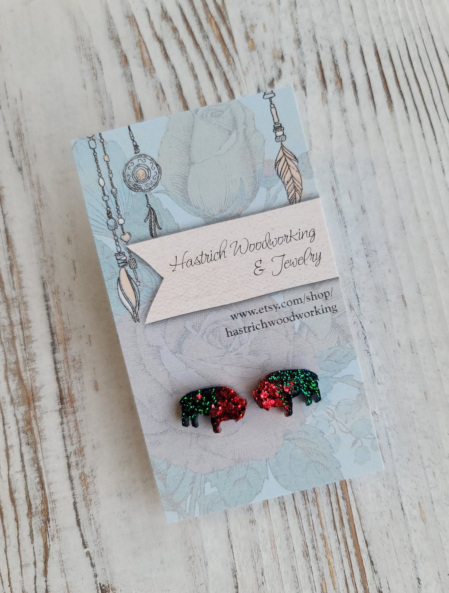 Christmas Chunky Glitter Buffalo Stud Earrings, Christmas Buffalo Earrings, Christmas Buffalo Post Earrings, Fun Earrings, Buffalo Jewelry