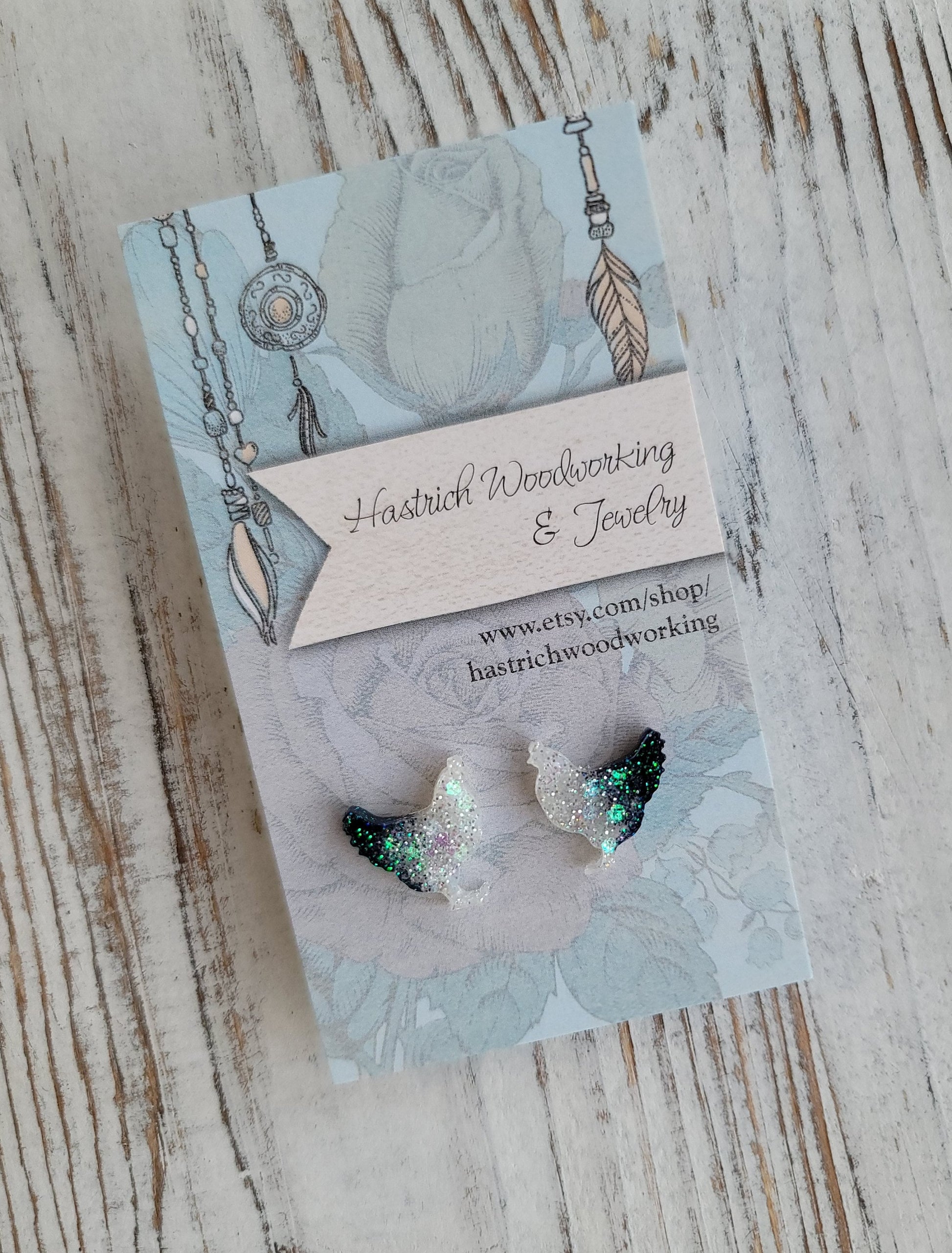 Christmas Glitter Chicken Stud Earrings, Christmas Chicken Earrings, Christmas Chicken Post Earrings, Gifts for Her, Glitter Earrings