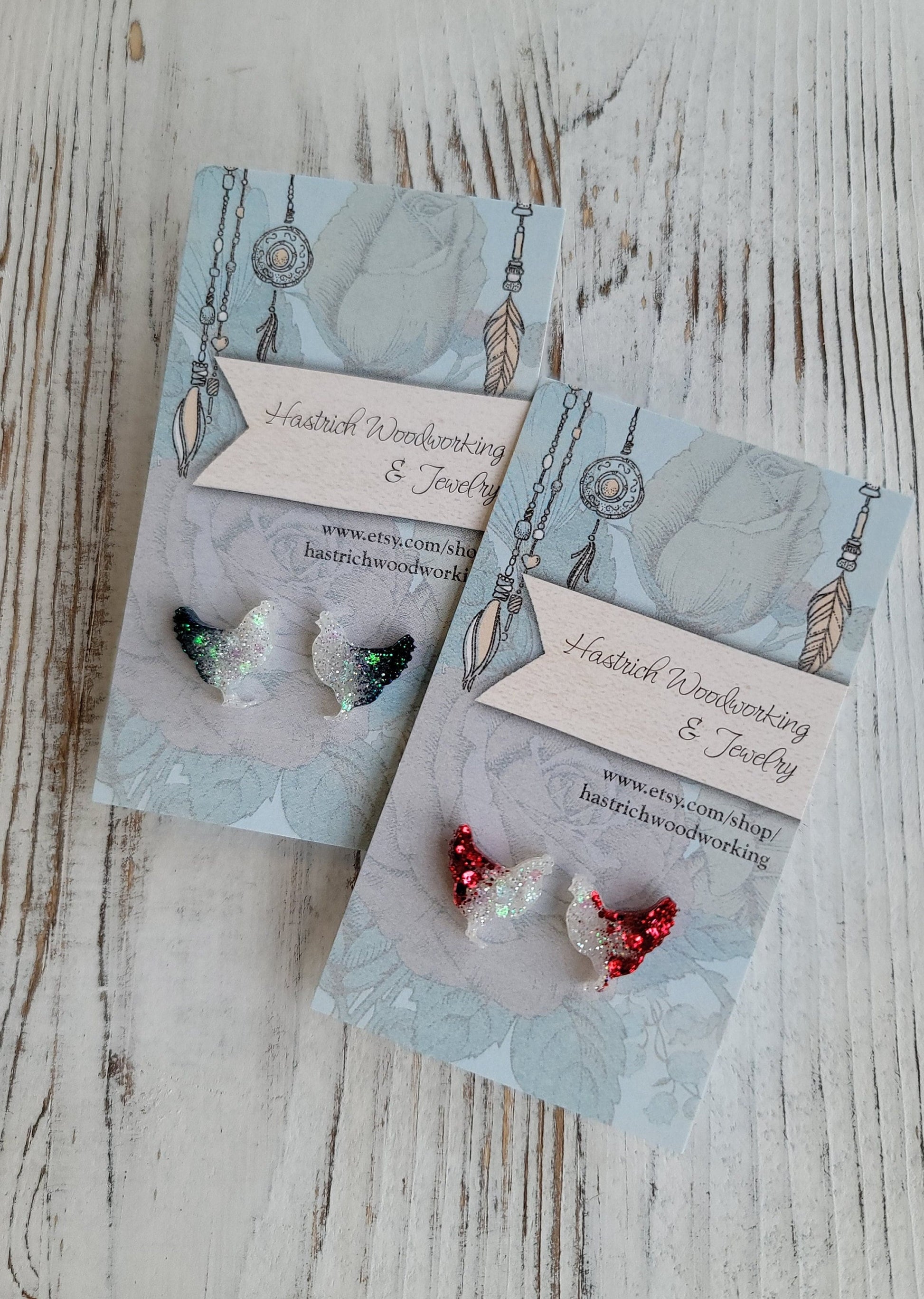 Christmas Glitter Chicken Stud Earrings, Christmas Chicken Earrings, Christmas Chicken Post Earrings, Gifts for Her, Glitter Earrings