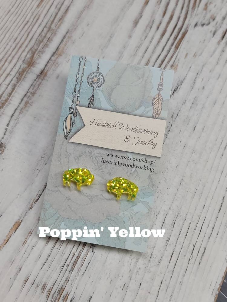 SPRING Chunky Glitter Buffalo Stud Earrings, Buffalo Earrings, Buffalo Post Earrings, Fun Earrings, Buffalo Jewelry LIMITED EDITION!!