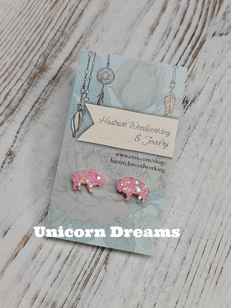 SPRING Chunky Glitter Buffalo Stud Earrings, Buffalo Earrings, Buffalo Post Earrings, Fun Earrings, Buffalo Jewelry LIMITED EDITION!!