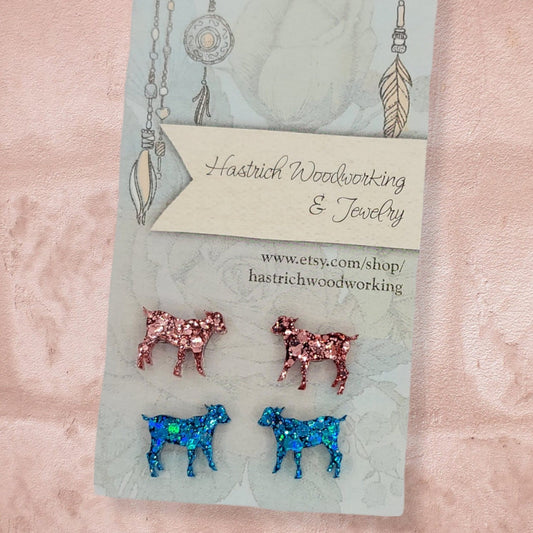 Chunky Glitter Baby Goat Stud Earrings, Baby Goat Earrings, Fun Earrings, Baby Goat Jewelry, Goat Lover Gift