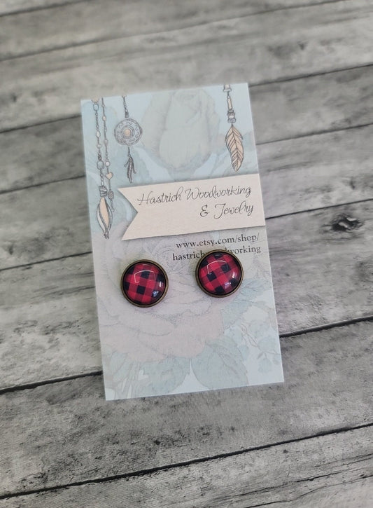 Plaid Stud Earrings, Plaid Earrings, Red Buffalo Plaid Earrings, Fall Plaid Earrings, Fall Plaid, Fall Earrings