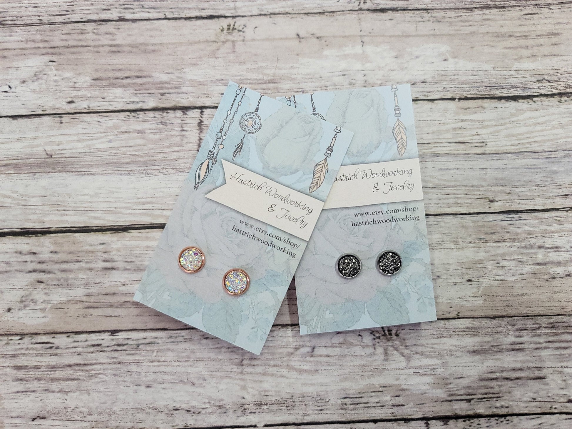 Mini Druzy Earring Studs, Stainless Steel Posts, Dainty Faux Druzy Earrings Rose Gold or Silver