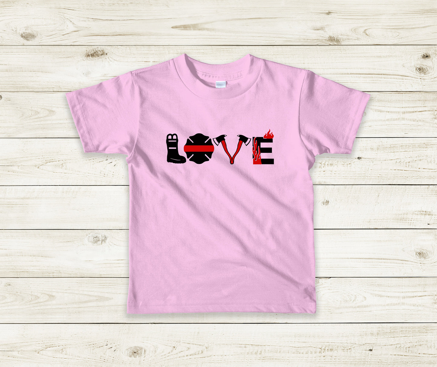LOVE Firefighters Toddler Tee Kid's Tee T-Shirt - Thin Red Line Flag -Firefighter - First Responders - Red Line Flag - Fireman Tee