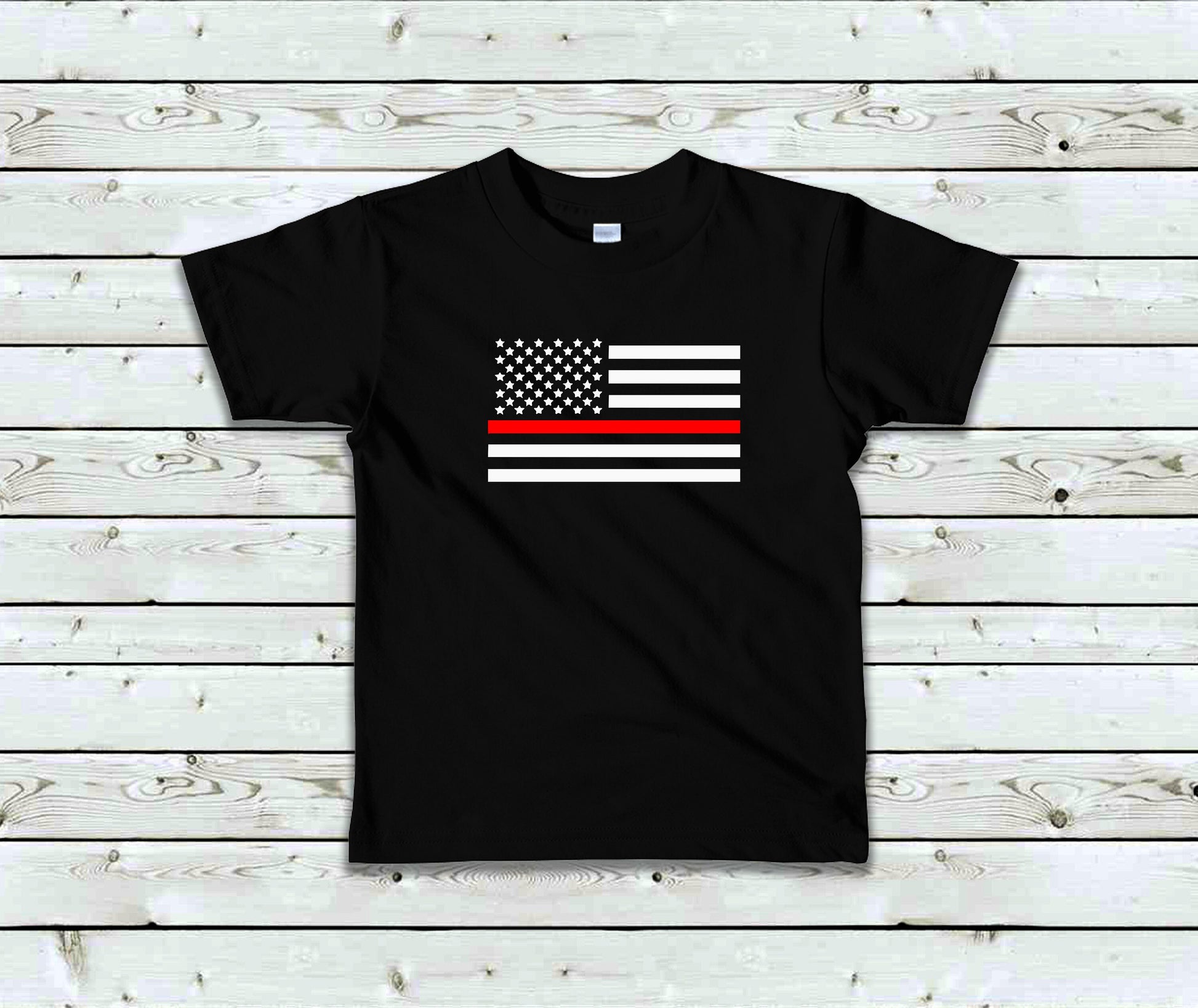 Thin Red Line Toddler Tee Kid's Tee T-Shirt - Firefighters - Military - American Flag - Red Line Flag - First Responders
