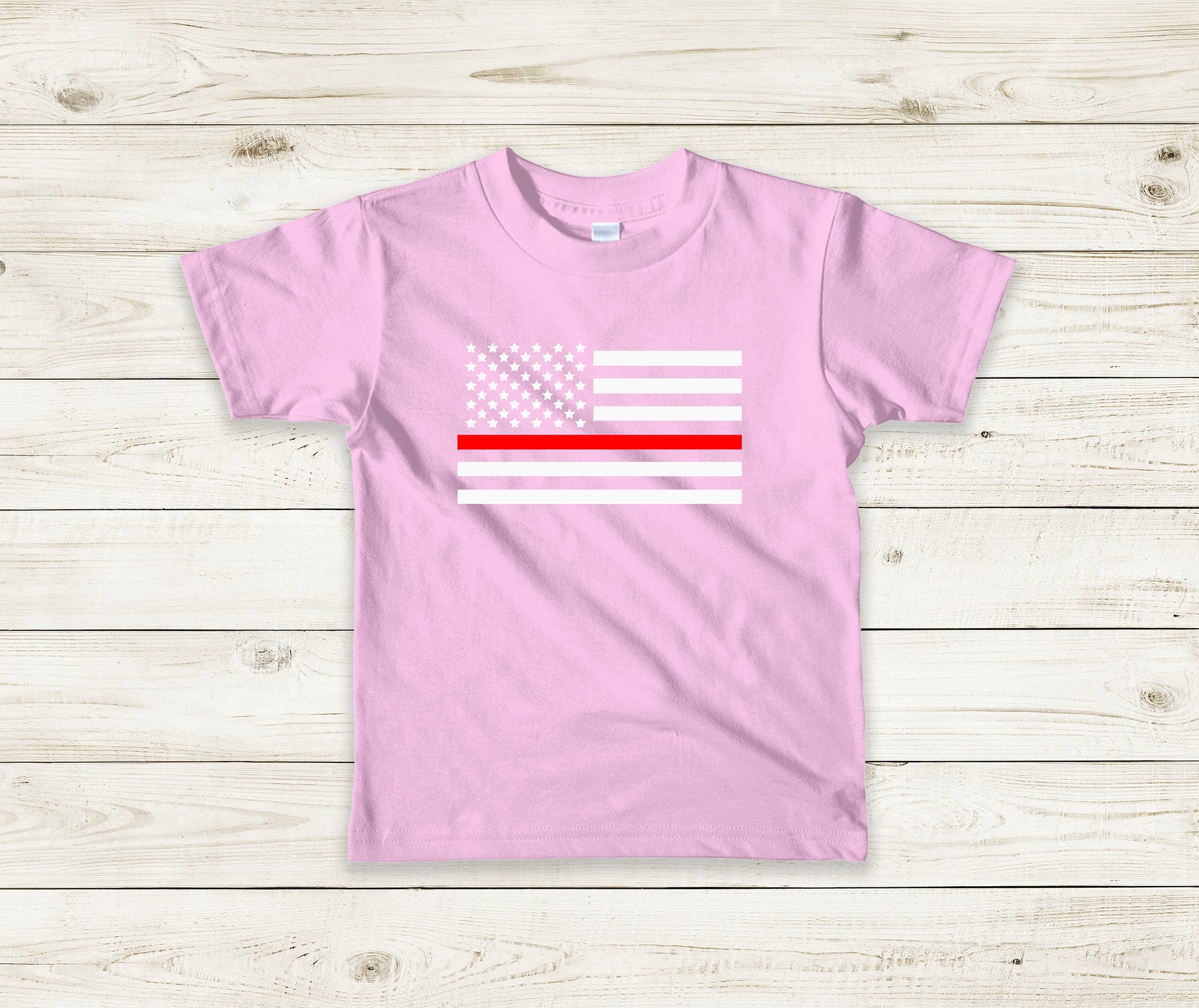 Thin Red Line Toddler Tee Kid's Tee T-Shirt - Firefighters - Military - American Flag - Red Line Flag - First Responders