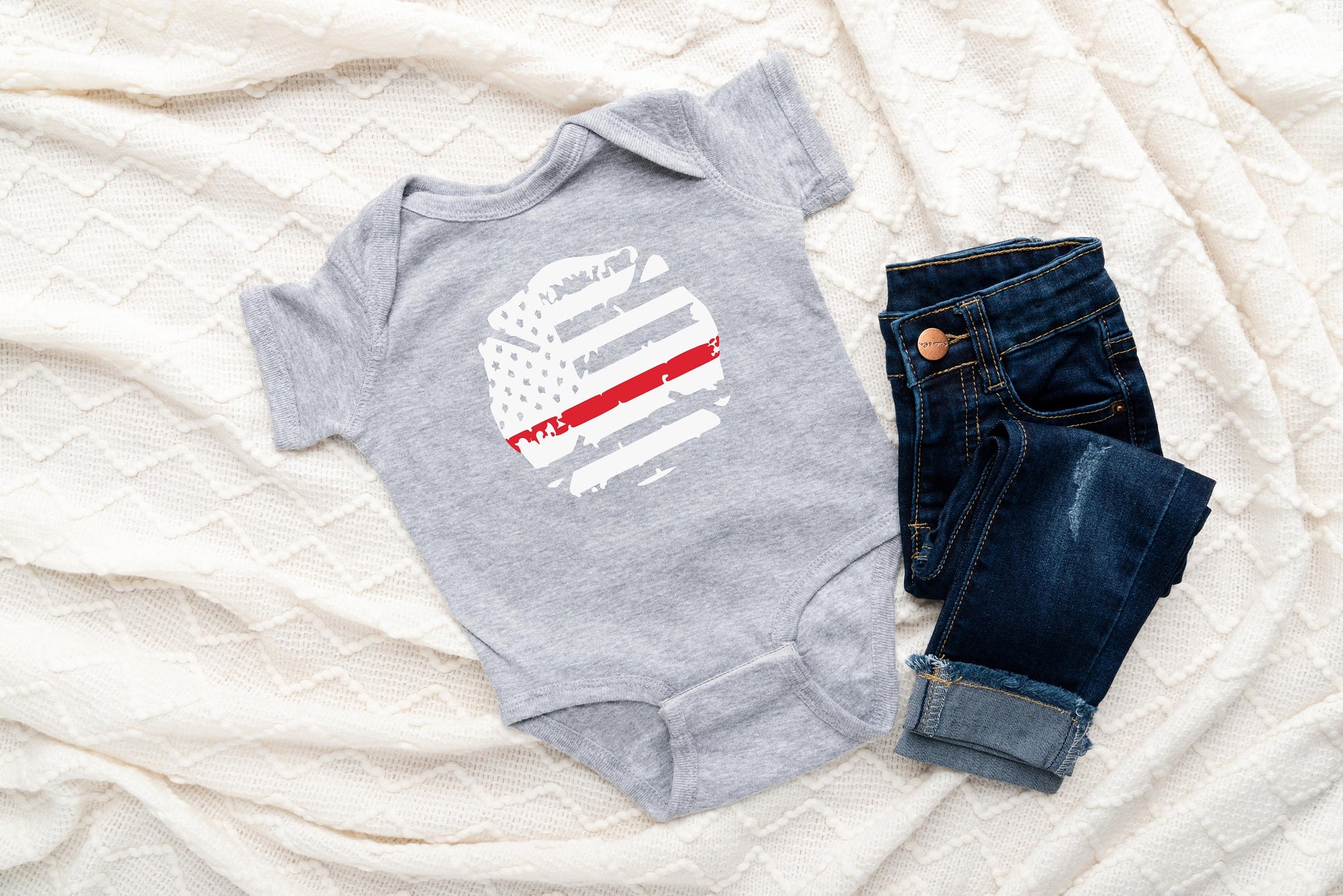 Red Line Firefighters Baby Creeper - Fireman - Thin Red Line Flag- First Responder - Firefighter - American Flag- Creeper Bodysuit Romper