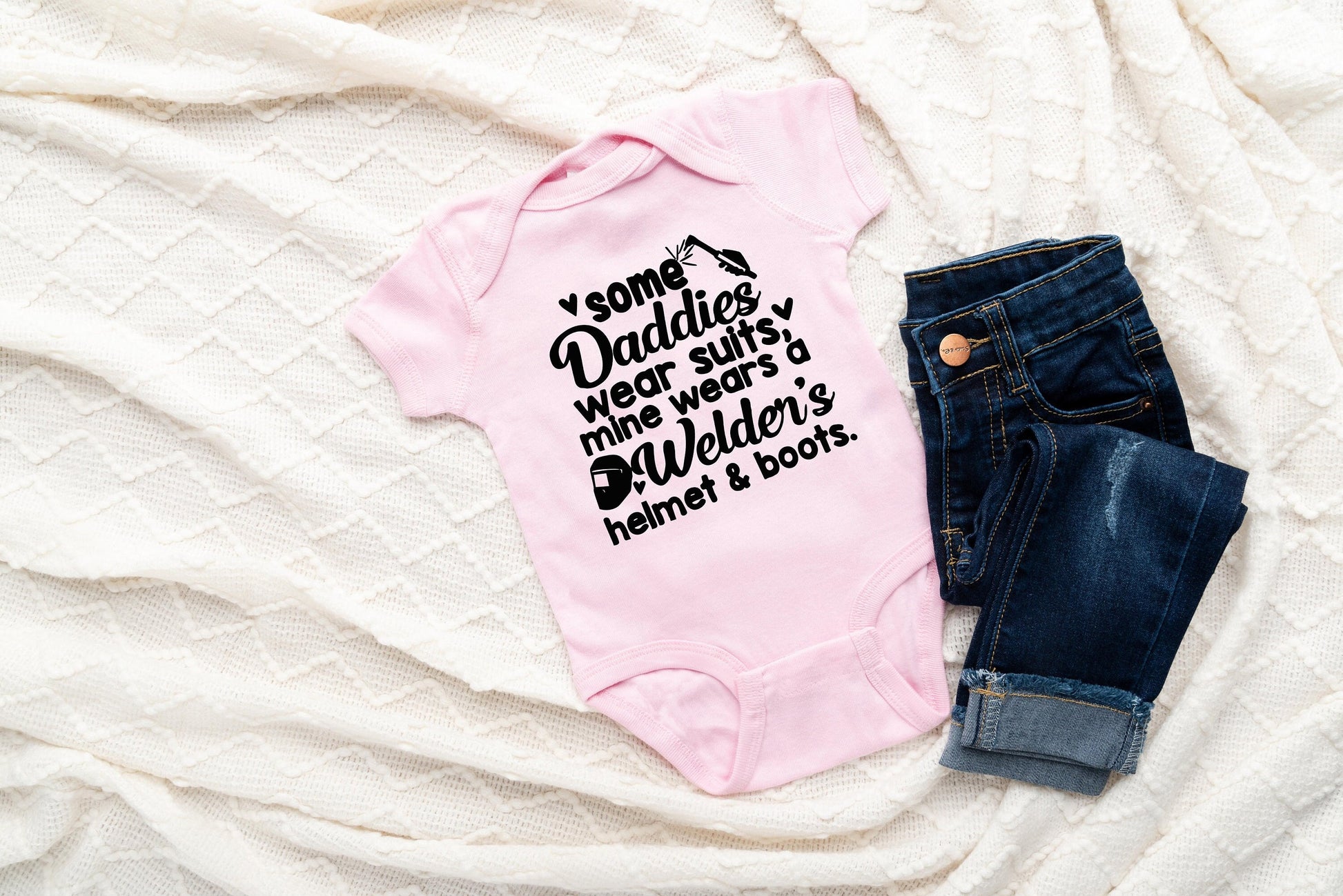 My Daddy's a Welder Creeper Welder Creeper - Welder - My Daddy Wears a Welders Helmet -Welder Love -Welder Gifts - Creeper Bodysuit
