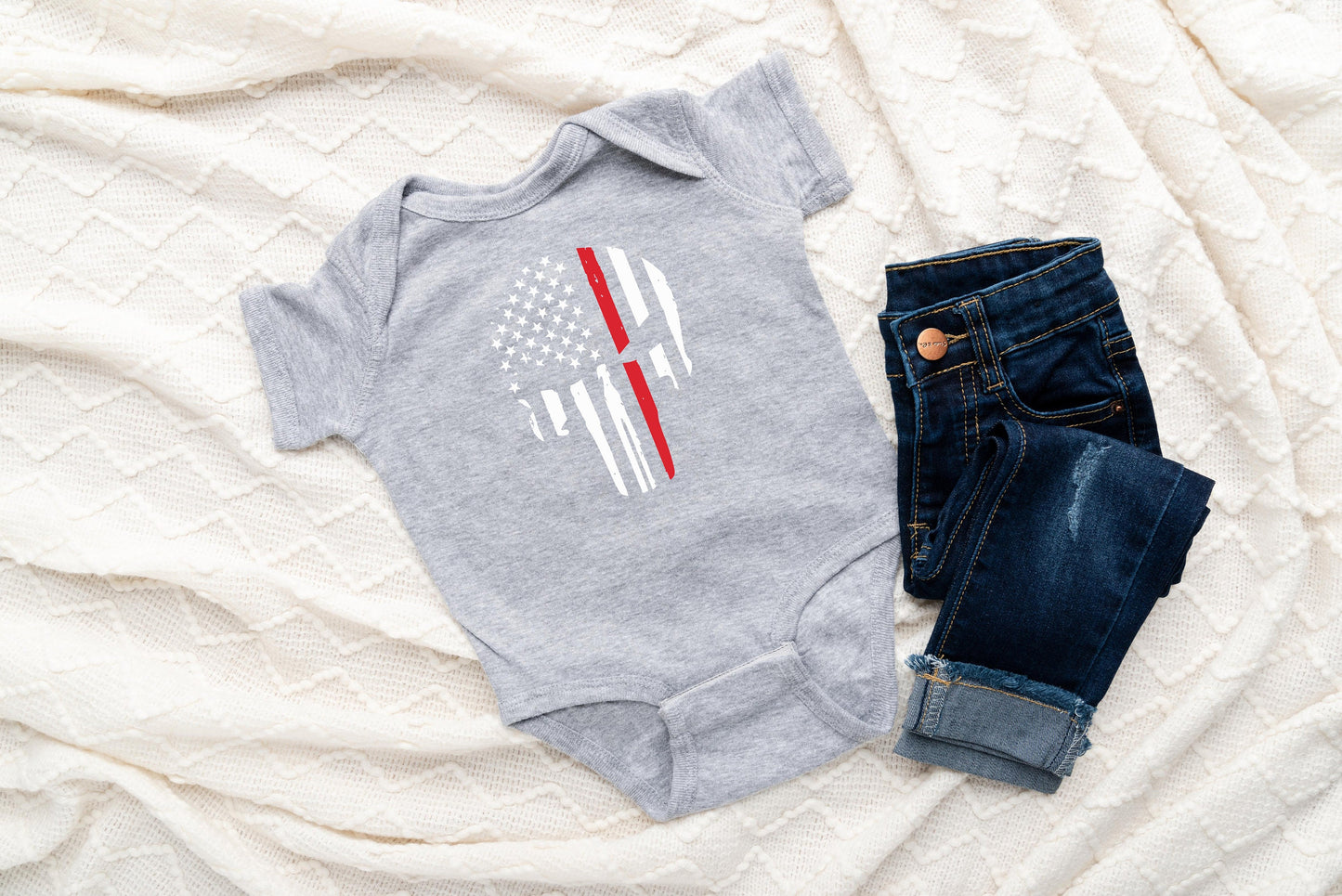 Thin Red Line Baby Creeper - Firefighters - Military - American Flag - Red Line Flag - Red Line Creeper Bodysuit Romper