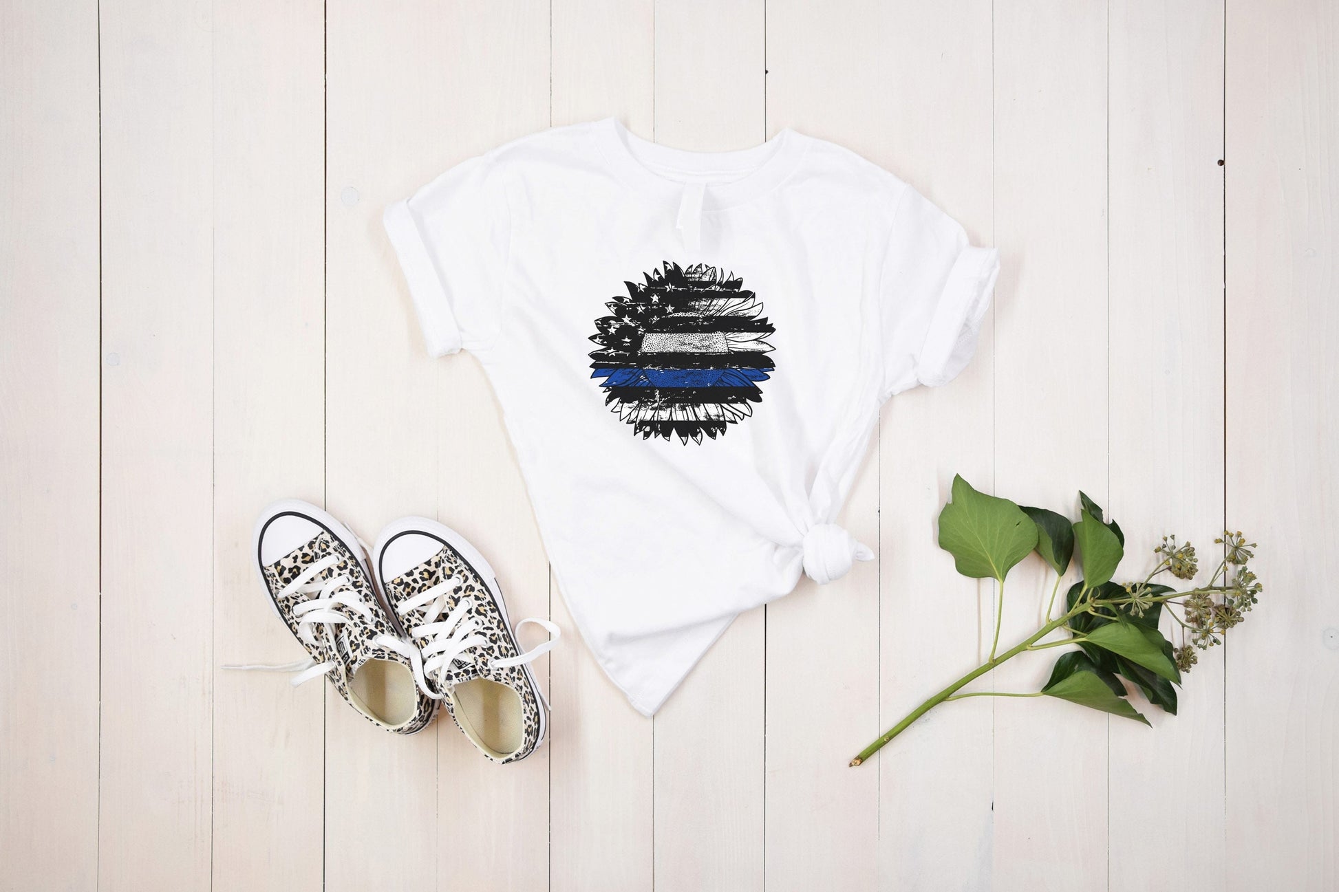 Thin Blue Line Flag Sunflower Youth Shirt Tee, Thin Blue Line Flag Youth Shirt Tee
