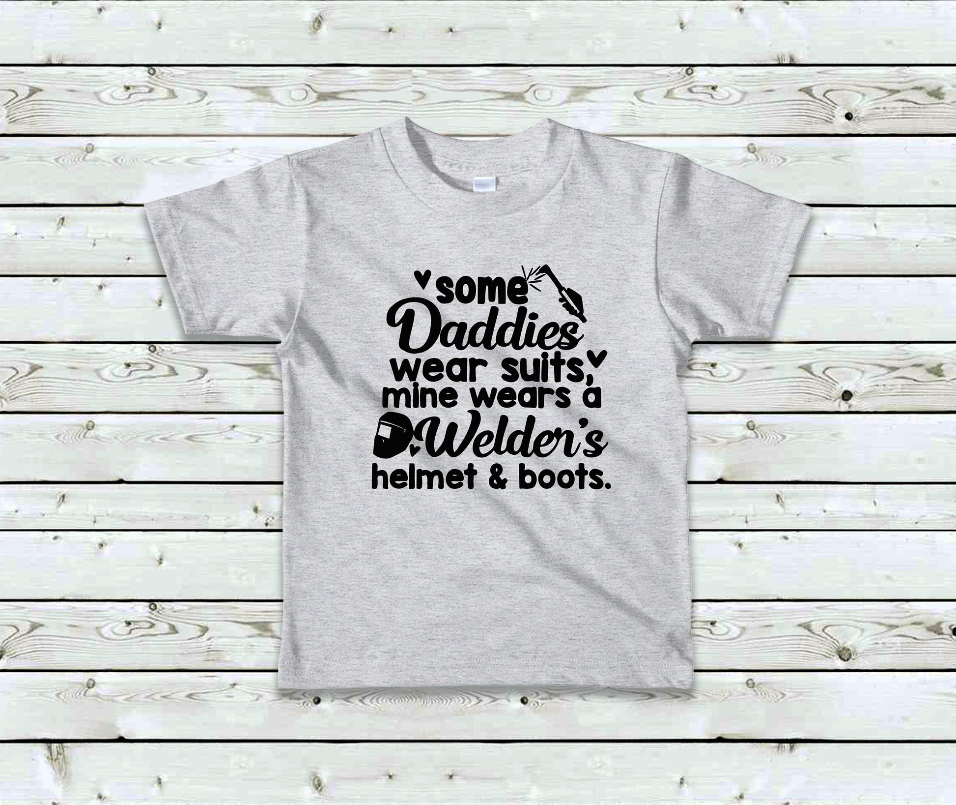 My Daddy's a Welder Toddler Tee Welder Kid's Tee T-Shirt - Welder - My Daddy Wears a Welders Helmet -Welder Love -Welder Gifts PINK or GREY