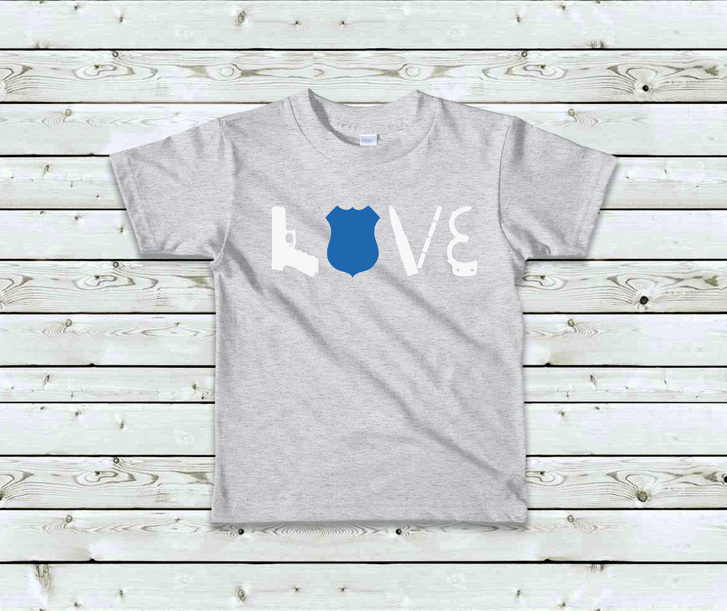 LOVE Police Toddler Tee Kid's Tee T-Shirt - Thin Blue Line - Law Enforcement - Police Flag - American Flag - Blue Line Flag - Police