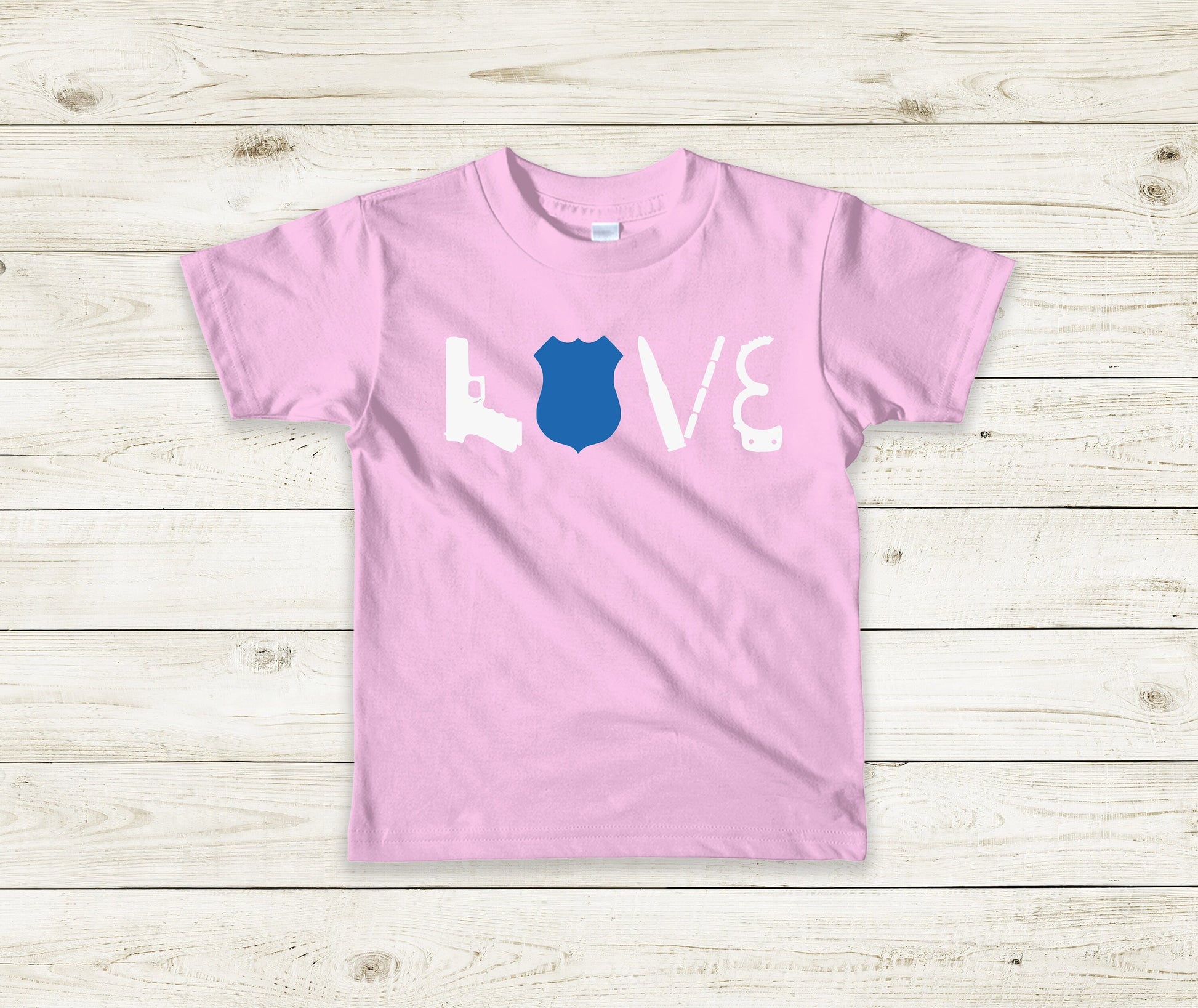 LOVE Police Toddler Tee Kid's Tee T-Shirt - Thin Blue Line - Law Enforcement - Police Flag - American Flag - Blue Line Flag - Police