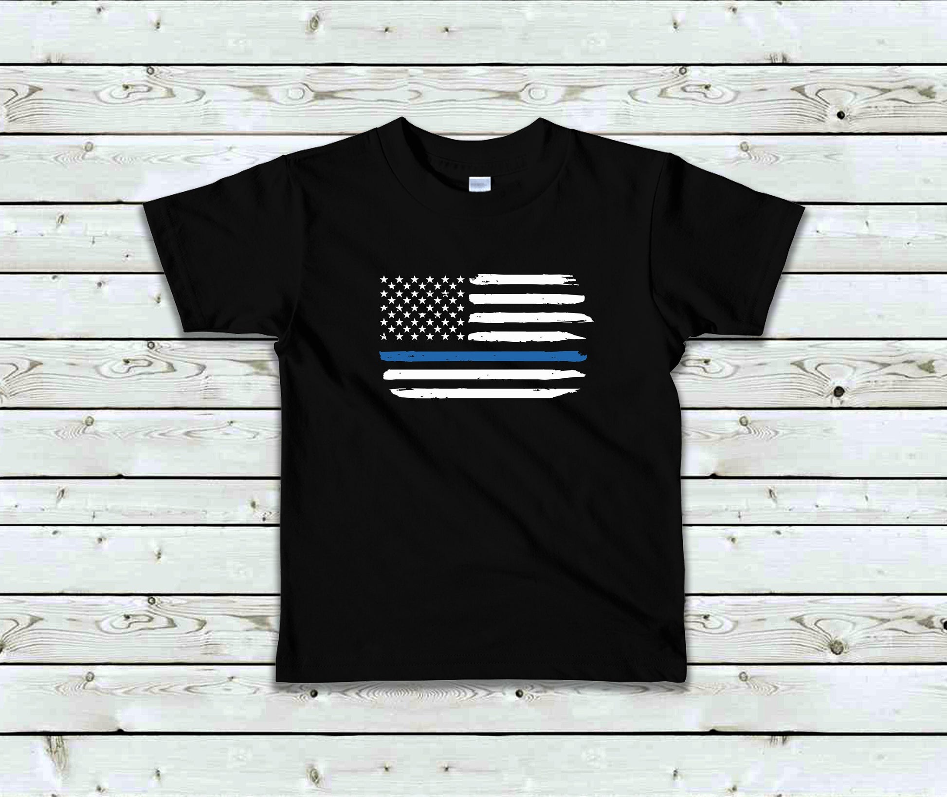 Thin Blue Line Toddler Tee Kid's Tee T-Shirt - Law Enforcement - Police Flag - American Flag - Blue Line Flag - Police