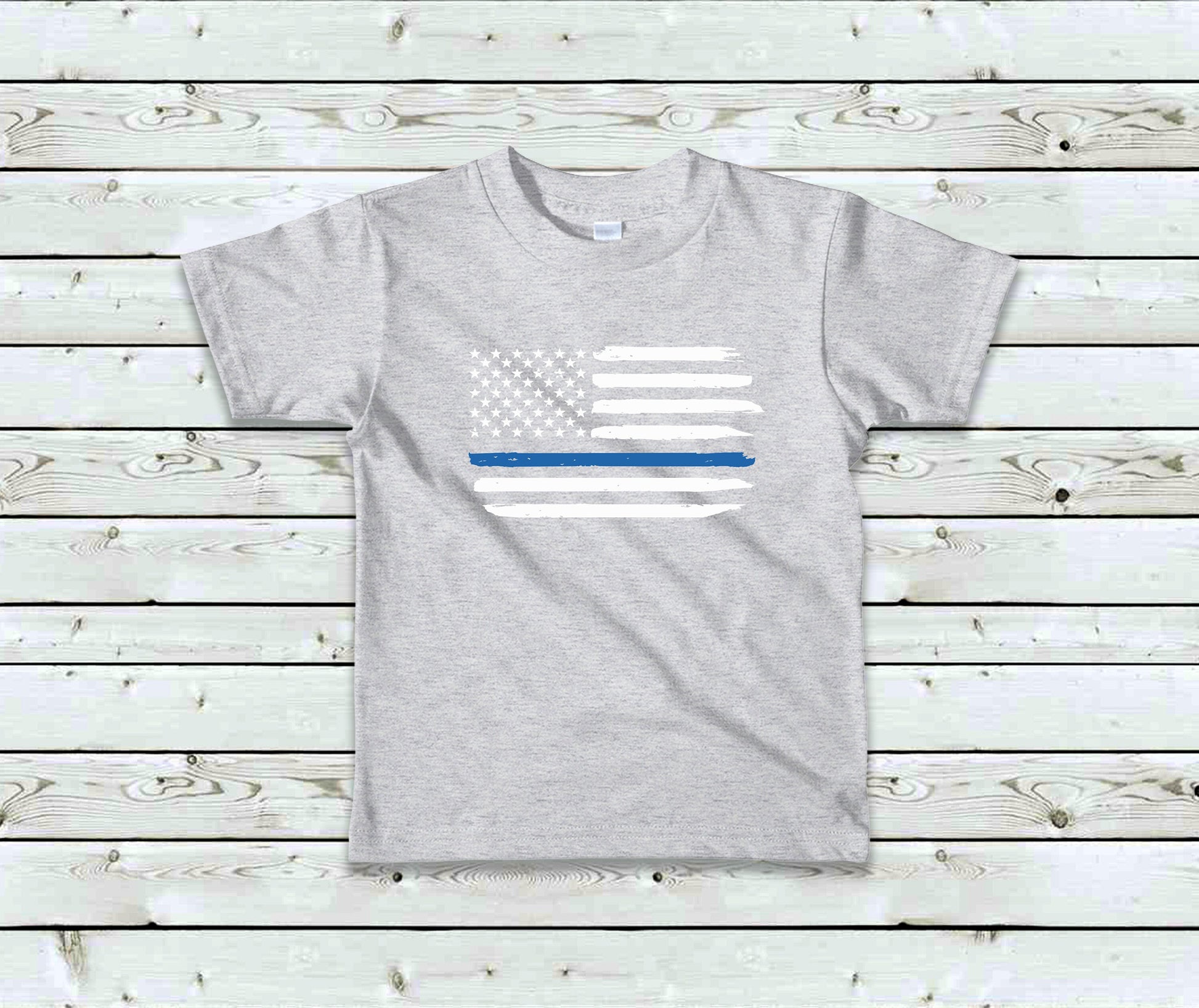 Thin Blue Line Toddler Tee Kid's Tee T-Shirt - Law Enforcement - Police Flag - American Flag - Blue Line Flag - Police