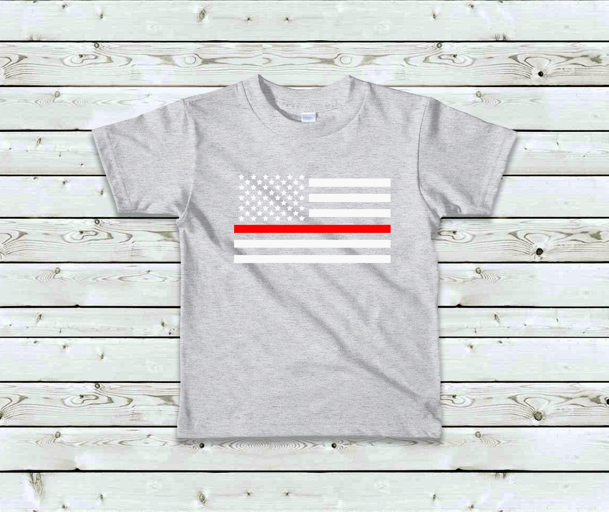 Thin Red Line Toddler Tee Kid's Tee T-Shirt - Firefighters - Military - American Flag - Red Line Flag - First Responders