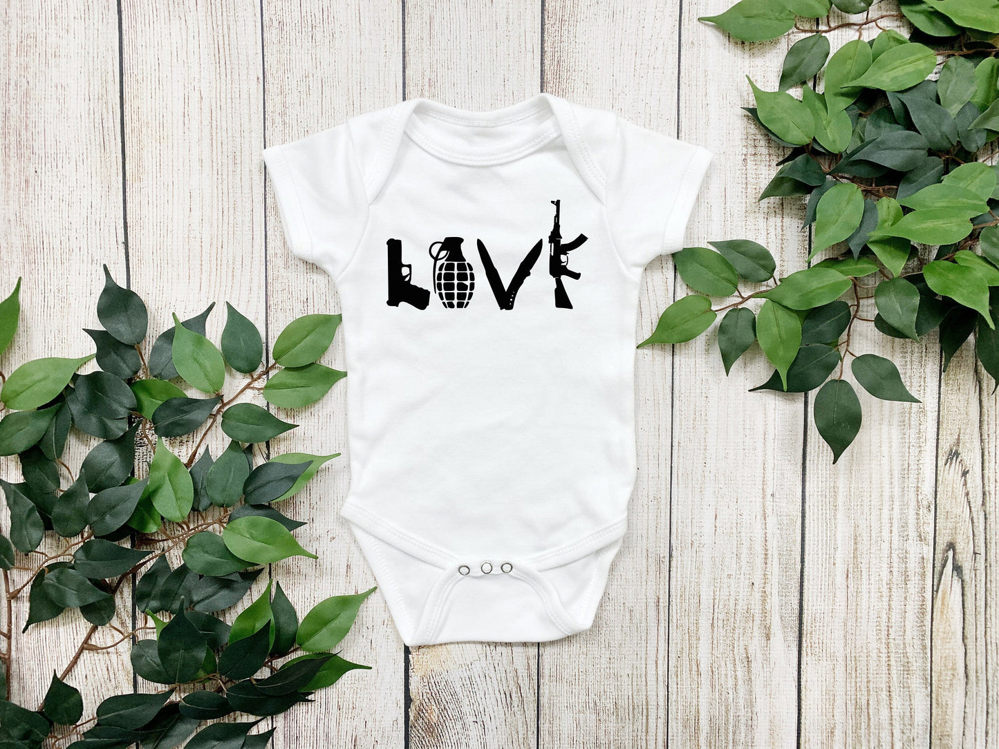 LOVE Guns Military Baby Creeper Baby Boy Shower Gift Clothing