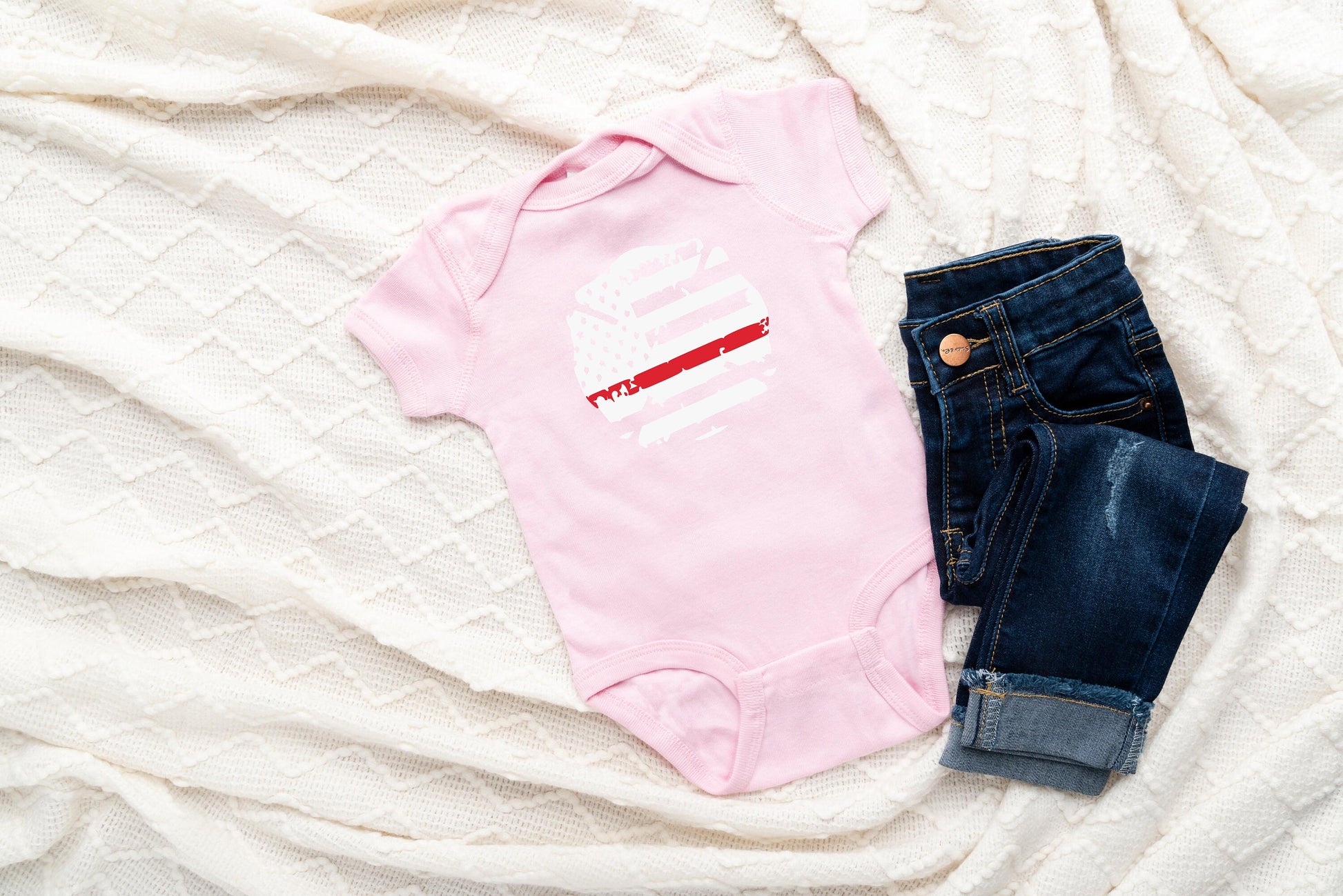 Red Line Firefighters Baby Creeper - Fireman - Thin Red Line Flag- First Responder - Firefighter - American Flag- Creeper Bodysuit Romper